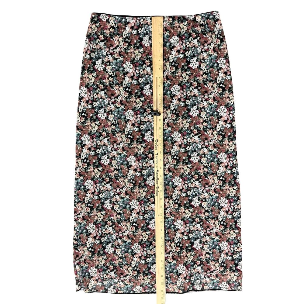 RSQ Black Pink White Green Floral Double Layer Mesh Stretch Midi Skirt Size L - Picture 6 of 7